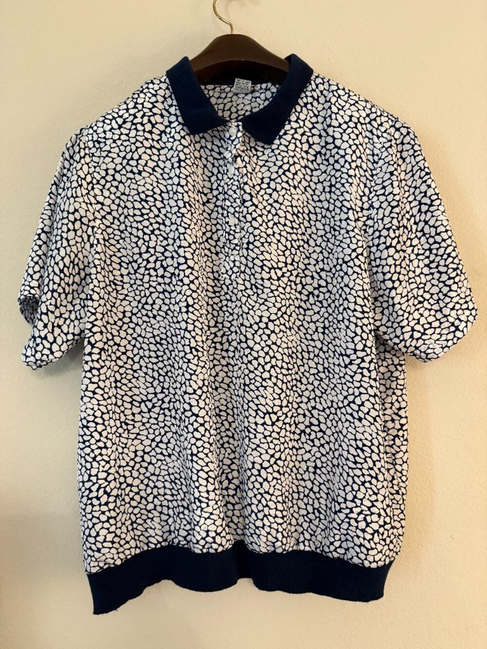 PRICE FIRM Vintage Printed Blue White Short Sleeve Shirt 1X Plus Size